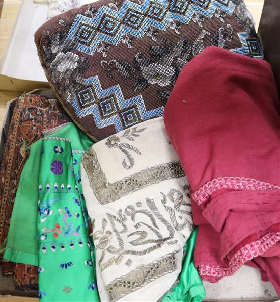 Chinese embroidery, Berlin bead work etc, runner/panel